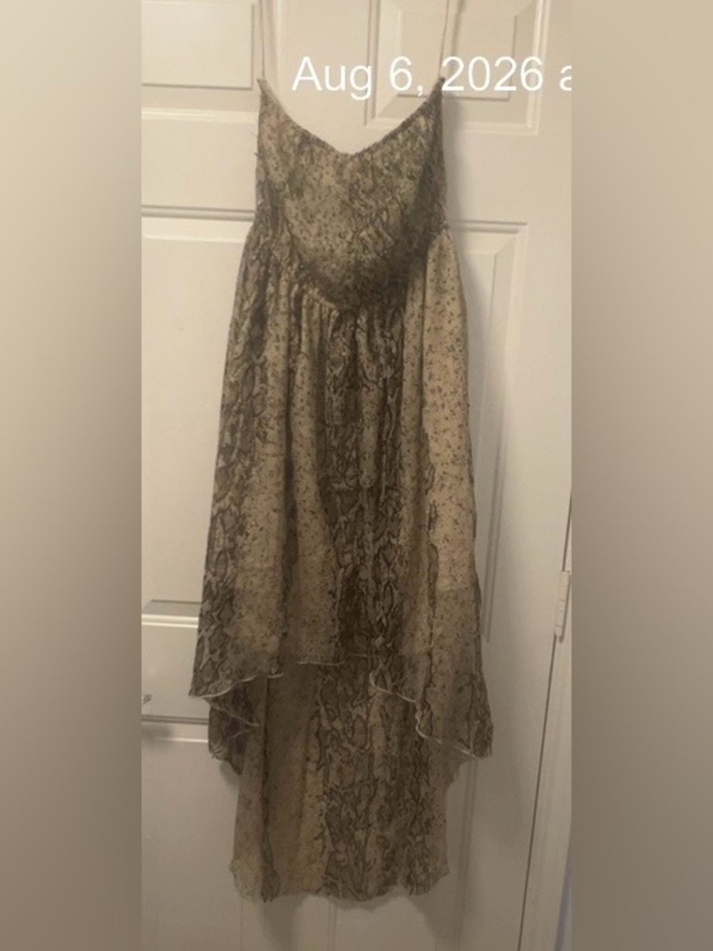 Romeo & Juliet Couture Beige and Brown Strapless Printed Maxi Dress (Bin 5-037)
